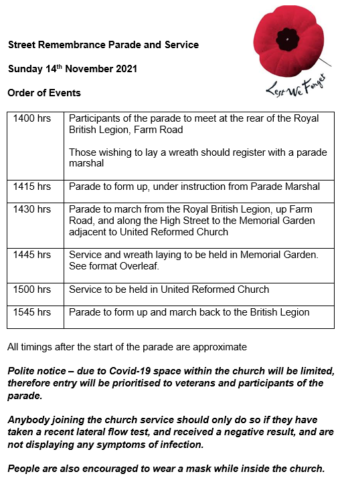 Street Remembrance Parade Service Order of Events