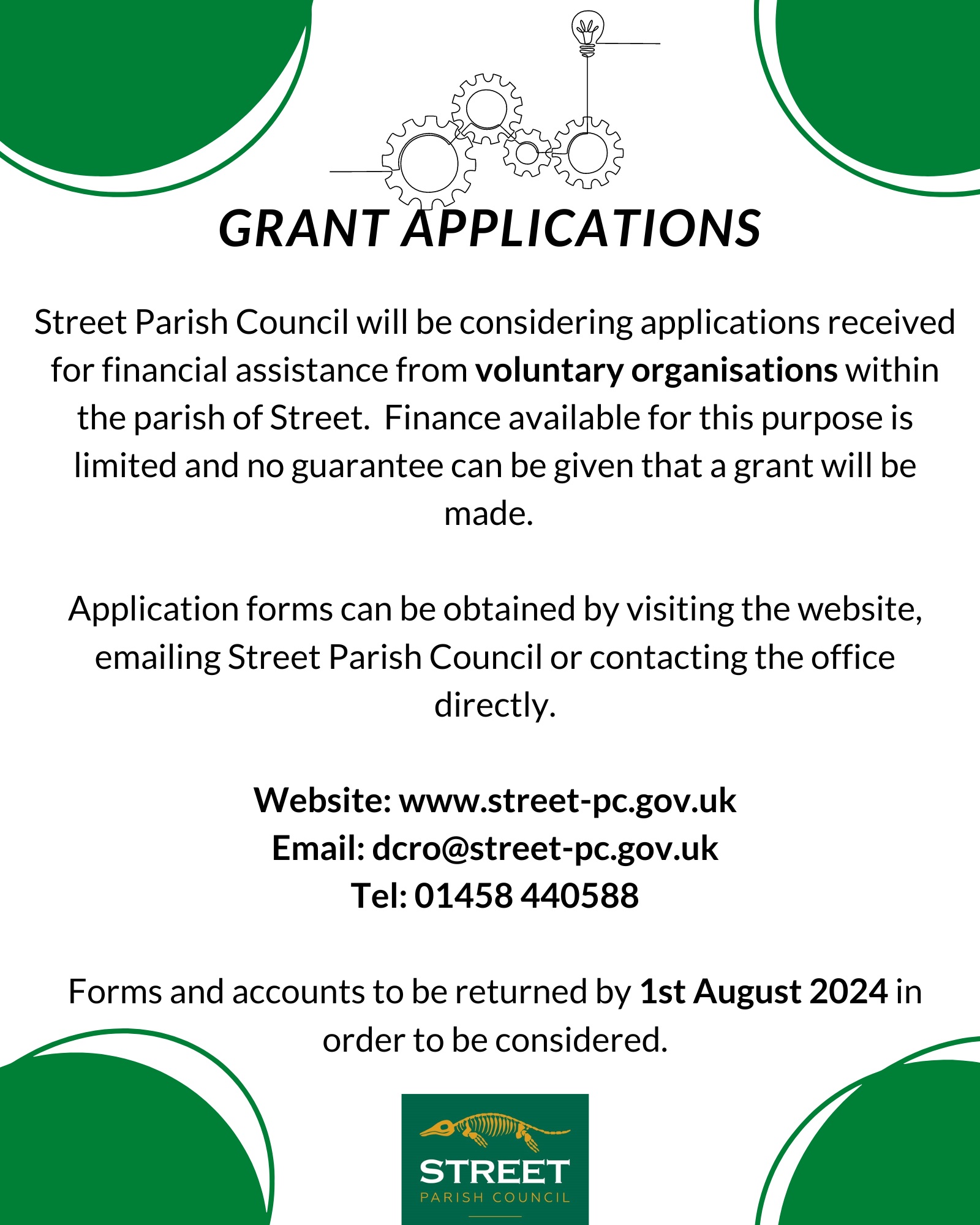 Street Parish Council Grant Applications 2024-25 are Go!!!