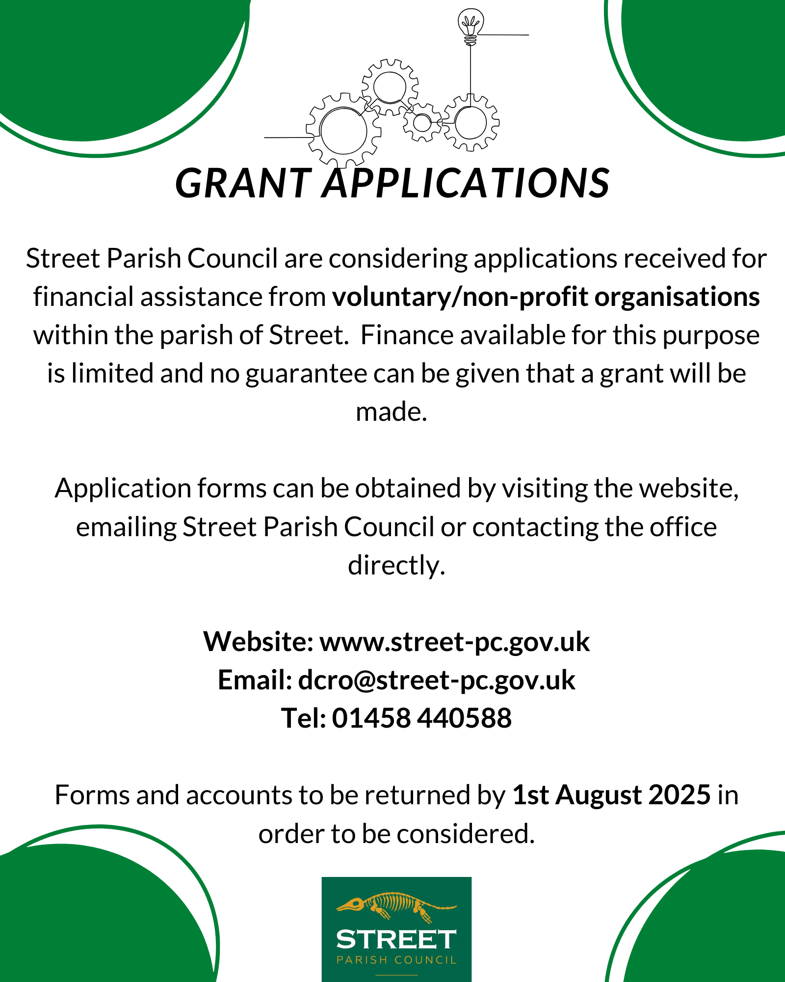 Street Parish Council Grant Applications 2025-26 are Go!!!