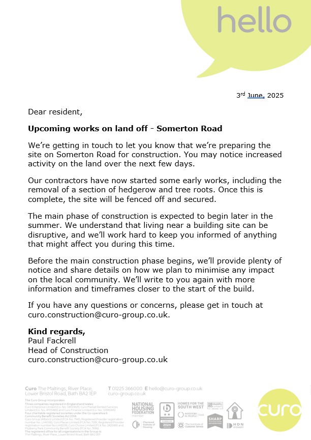 Works on Land Off – Somerton Road